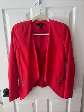 H&M Women's Bright Red Draped Open-Front Blazer